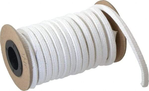 Made in USA - 1/4" x 9' Spool Length, PTFE/Sanitary Compression Packing - 1,000 Max psi, 500° F Max, White - Industrial Tool & Supply