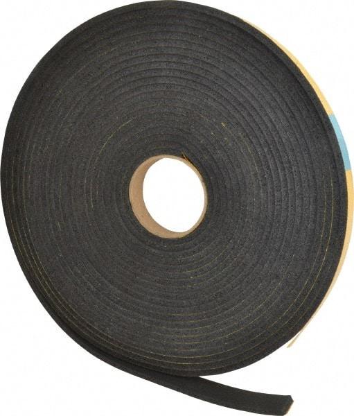 Made in USA - 1/4" Thick x 1" Wide x 50' Long Black Open Cell Natural Foam Rubber Roll - Stock Length, Adhesive Back, 24 to 30 Lb/Cu Ft Density, -20°F to 160°F - Industrial Tool & Supply