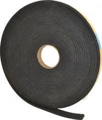 Made in USA - 1/4" Thick x 1" Wide x 50' Long Black Open Cell Natural Foam Rubber Roll - Stock Length, Adhesive Back, 24 to 30 Lb/Cu Ft Density, -20°F to 160°F - Industrial Tool & Supply