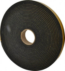 Made in USA - 1/4" Thick x 1-1/2" Wide x 50' Long Black Open Cell Natural Foam Rubber Roll - Stock Length, Adhesive Back, 24 to 30 Lb/Cu Ft Density, -20°F to 160°F - Industrial Tool & Supply