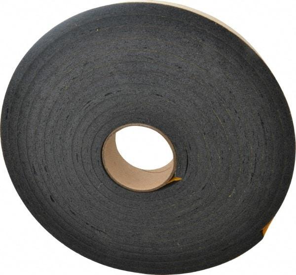 Made in USA - 7/16" Thick x 2" Wide x 25' Long Black Open Cell Natural Foam Rubber Roll - Stock Length, Adhesive Back, 24 to 30 Lb/Cu Ft Density, -20°F to 160°F - Industrial Tool & Supply