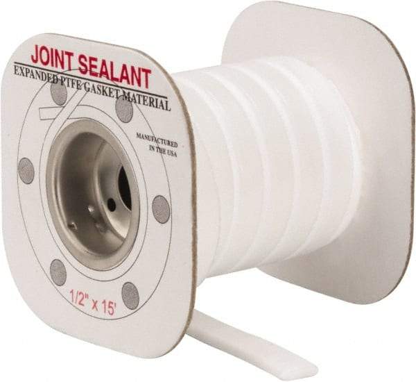 Made in USA - 15' Long x 1/2" Wide Economy PTFE Joint Sealant - White, 1-1/8 to 1-1/2" Approximate Flange Form Width - Industrial Tool & Supply