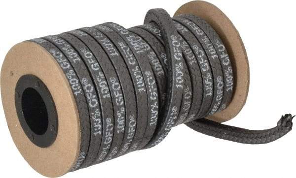 Made in USA - 1/4" x 19.7' Spool Length, 100% GFO Fiber Compression Packing - 1,900 Max psi, -400 to 550° F, Dark Gray - Industrial Tool & Supply