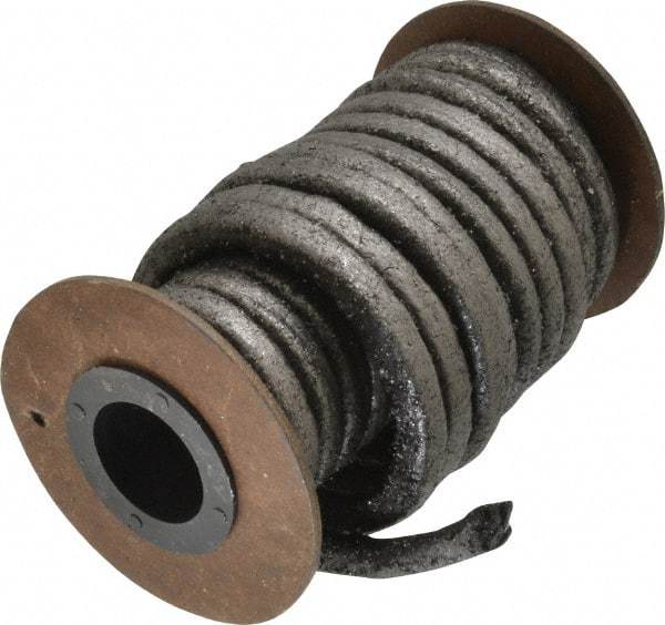 Made in USA - 1/4" x 12-1/2' Spool Length, Graphite Impregnated Aramid Compression Packing - 1,800 Max psi, -50 to 600° F, Gray - Industrial Tool & Supply
