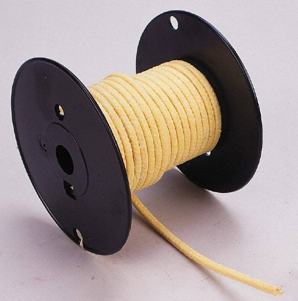 Made in USA - 1/2" x 3.1' Spool Length, TFE/Aramid Compression Packing - 5,000 Max psi, -100 to 500° F, Yellow - Industrial Tool & Supply