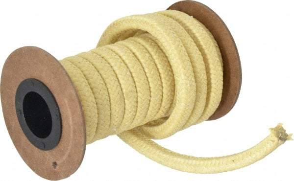 Made in USA - 5/16" x 8.2' Spool Length, TFE/Aramid Compression Packing - 5,000 Max psi, -100 to 500° F, Yellow - Industrial Tool & Supply