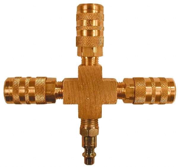 Coilhose Pneumatics - 1/4" Inlet, 1/4" Outlet Manifold - 5" Long x 3/4" Wide x 4-5/8" High, 1 Inlet Port, 3 Outlet Ports - Industrial Tool & Supply