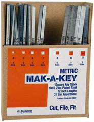 Made in USA - 12" Long, Key Stock Assortment - 18-8 Stainless Steel - Industrial Tool & Supply