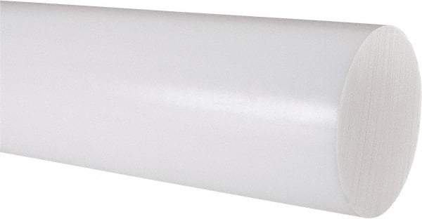 Made in USA - 3' Long, 3" Diam, PTFE (Virgin) Plastic Rod - White - Industrial Tool & Supply
