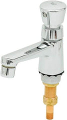 T&S Brass - Push Button Handle, Deck Mounted Bathroom Faucet - Metering Faucet, No Drain, Standard Spout - Industrial Tool & Supply