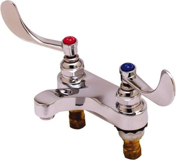 T&S Brass - Faucet Mount, Deck Mount Faucet without Spray - Two Handle, Wrist Blade Handle, Cast Basin Spout, No Drain - Industrial Tool & Supply