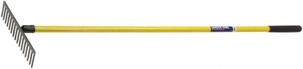 Ability One - Flat Rake with 62" Straight Fiberglass Handle - 16 Tines, 3" Tine Length - Industrial Tool & Supply