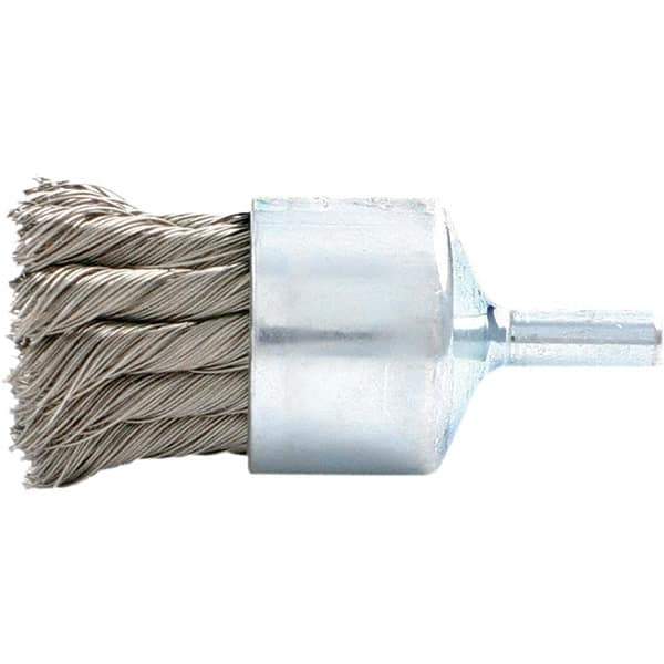 Brush Research Mfg. - 1.13" Brush Diam, Knotted, End Brush - 1/4" Diam Steel Shank, 20,000 Max RPM - Industrial Tool & Supply
