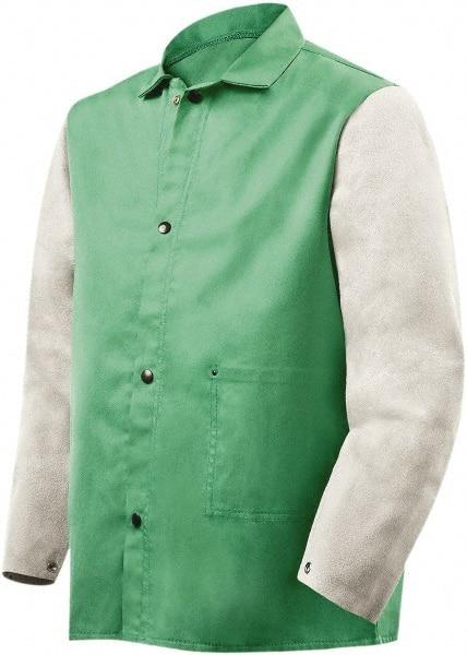 Steiner - Size 2XL Flame Resistant/Retardant Jacket - Green, Gray, Cotton & Leather, Snaps Closure, 56 to 58" Chest - Industrial Tool & Supply