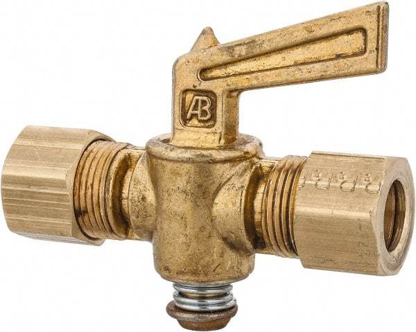 Parker - 3/8" Tube, Compression Pipe to Compression Pipe Drain Cock & Shutoff Valve - 3/8-18 Thread, 30 Max psi - Industrial Tool & Supply