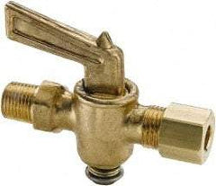 Parker - 1/4" Pipe, 1/4" Tube, Compression Pipe to Male Pipe Drain Cock & Shutoff Valve - 1/4-18 Thread, 30 Max psi - Industrial Tool & Supply