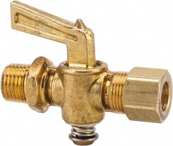 Parker - 1/4" Pipe, 3/8" Tube, Compression Pipe to Male Pipe Drain Cock & Shutoff Valve - 1/4-18 Thread, 30 Max psi - Industrial Tool & Supply