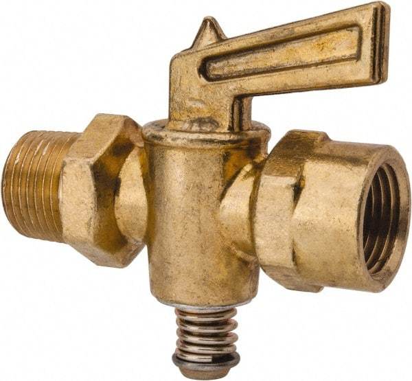 Parker - 3/8" Pipe, Female Pipe to Male Pipe Drain Cock & Shutoff Valve - 3/8-18 Thread, 30 Max psi - Industrial Tool & Supply