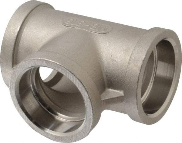 Merit Brass - 1-1/4" Grade 316 Stainless Steel Pipe Tee - Socket Weld x Socket Weld x Socket Weld End Connections, 150 psi - Industrial Tool & Supply