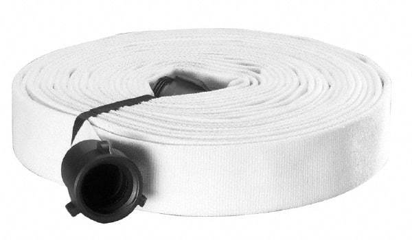 Made in USA - 1-1/2" ID x 1-3/4" OD, 250 Working psi, White Polyester/Rubber Fire Hose, Single Jacket - 1-1/2" NH/NST Ends, 50' Long, -40 to 150°F,750 Burst psi - Industrial Tool & Supply