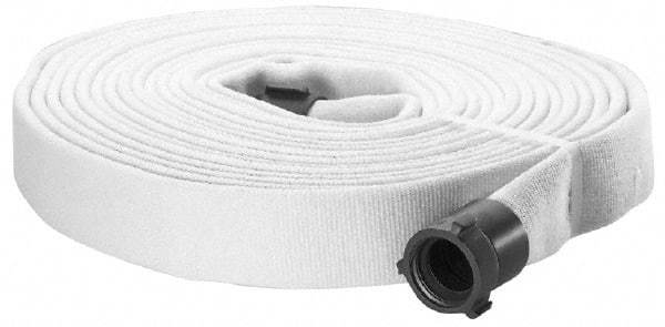 Made in USA - 1-1/2" ID x 1-15/16" OD, 300 Working psi, White Polyester/Rubber Fire Hose, Double Jacket - 1-1/2" NH/NST Ends, 100' Long, -40 to 150°F,900 Burst psi - Industrial Tool & Supply