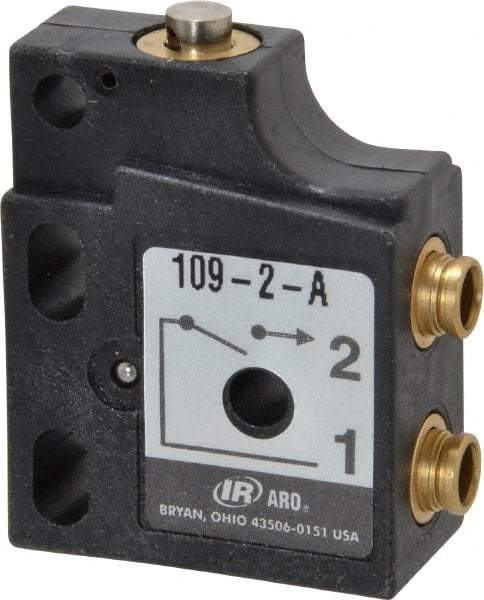 ARO/Ingersoll-Rand - 0.09 CV Rate, 3 Way Valve Mini Mechanical Valve - 5/32" NPT Inlet, 5/32" NPT Outlet, 150 Max psi, Straight Plunger - Industrial Tool & Supply