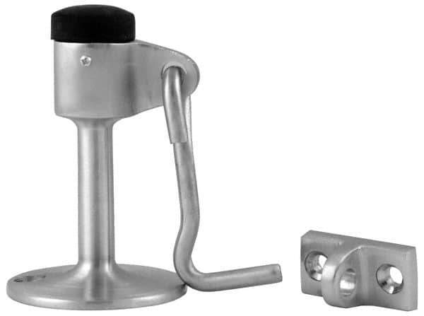 Don-Jo - 3-1/2" Projection Wall Door Stop with Hook - Floor & Wall Mount, Satin Chrome Finish - Industrial Tool & Supply