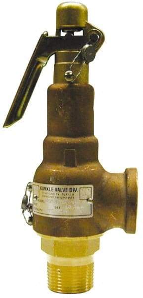 Midwest Control - 1-1/4" Inlet, 1-1/4" Outlet, ASME Safety Relief Valve - 140 Max psi, Bronze, 918 Cubic' per Min - Industrial Tool & Supply
