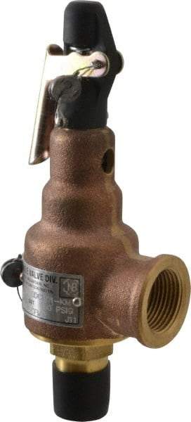 Midwest Control - 1/2" Inlet, 3/4" Outlet, ASME Safety Relief Valve - 150 Max psi, Bronze, 350 Cubic' per Min - Industrial Tool & Supply