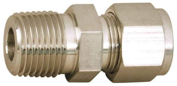 Parker - 3/8" OD, Stainless Steel Male Connector - -425 to 1,200°F, 1-1/16" Hex, Comp x MNPT Ends - Industrial Tool & Supply