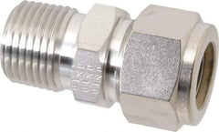 Parker - 5/8" OD, Stainless Steel Male Connector - -425 to 1,200°F, 15/16" Hex, Comp x MNPT Ends - Industrial Tool & Supply