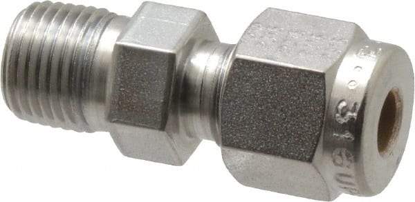 Parker - 3/16" OD, Stainless Steel Male Connector - -425 to 1,200°F, 7/16" Hex, Comp x MNPT Ends - Industrial Tool & Supply