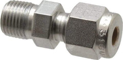 Parker - 3/16" OD, Stainless Steel Male Connector - -425 to 1,200°F, 7/16" Hex, Comp x MNPT Ends - Industrial Tool & Supply