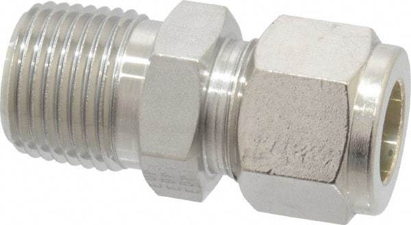 Parker - 1/2" OD, Stainless Steel Male Connector - 7/8" Hex, Comp x MNPT Ends - Industrial Tool & Supply