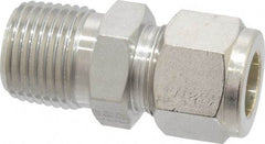 Parker - 1/2" OD, Stainless Steel Male Connector - 7/8" Hex, Comp x MNPT Ends - Industrial Tool & Supply