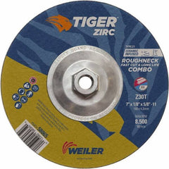 Weiler - 30 Grit, 9" Wheel Diam, Type 27 Depressed Center Wheel - Hard Grade, Zirconia Alumina, T Hardness, 8,500 Max RPM - Industrial Tool & Supply