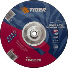 Weiler - 24 Grit, 9" Wheel Diam, Type 28 Depressed Center Wheel - Medium Grade, Aluminum Oxide, R Hardness, 6,600 Max RPM - Industrial Tool & Supply