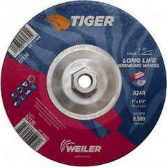 Weiler - 24 Grit, 7" Wheel Diam, Type 28 Depressed Center Wheel - Medium Grade, Aluminum Oxide, R Hardness, 8,500 Max RPM - Industrial Tool & Supply