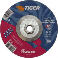 Weiler - 24 Grit, 6" Wheel Diam, Type 27 Depressed Center Wheel - Medium Grade, Aluminum Oxide, R Hardness, 10,200 Max RPM - Industrial Tool & Supply