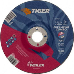 Weiler - 30 Grit, 6" Wheel Diam, 7/8" Arbor Hole, Type 27 Depressed Center Wheel - Medium Grade, Aluminum Oxide, S Hardness, 10,200 Max RPM - Industrial Tool & Supply