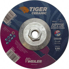 Weiler - 24 Grit, 7" Wheel Diam, Type 27 Depressed Center Wheel - Medium Grade, Ceramic, R Hardness, 8,500 Max RPM - Industrial Tool & Supply