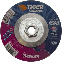 Weiler - 24 Grit, 5" Wheel Diam, Type 27 Depressed Center Wheel - Medium Grade, Ceramic, R Hardness, 12,200 Max RPM - Industrial Tool & Supply