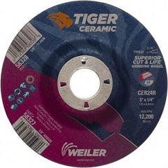 Weiler - 24 Grit, 5" Wheel Diam, 7/8" Arbor Hole, Type 27 Depressed Center Wheel - Medium Grade, Ceramic, R Hardness, 12,200 Max RPM - Industrial Tool & Supply