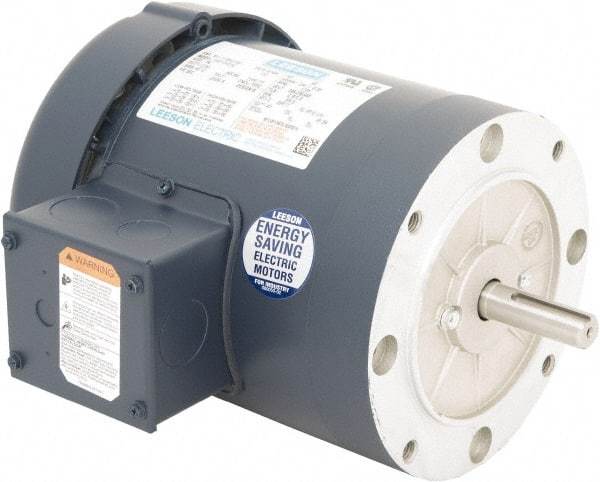 Leeson - 1-1/2 Max hp, 1,800 Max RPM, Premium Efficient Electric AC DC Motor - 230/460 V Input, Three Phase, 56C Frame, 5/8" Shaft Diam, C-Face Mount, TEFC Enclosure - Industrial Tool & Supply