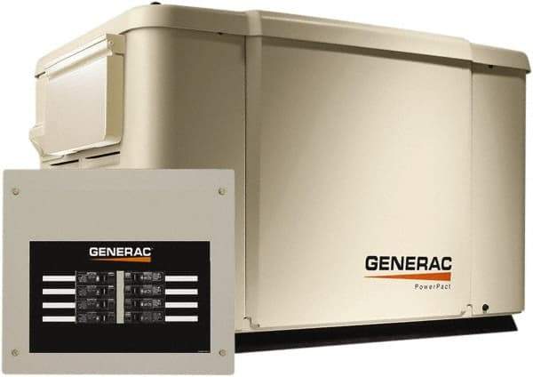 Generac Power - 1 Phase LP & NG Air Cooled Standby Power Generator - 120/240 V, 7.5 (LP) & 6 (NG) kW, OHV, Bisque Aluminum Enclosure, Use 51.6 (LP) & 117 (NG) to Fuel - Industrial Tool & Supply