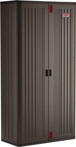 Suncast - 4 Shelf Locking Storage Cabinet - Polypropylene, 40" Wide x 20-1/4" Deep x 80" High, Gray - Industrial Tool & Supply