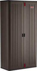 Suncast - 4 Shelf Locking Storage Cabinet - Polypropylene, 40" Wide x 20-1/4" Deep x 80" High, Gray - Industrial Tool & Supply