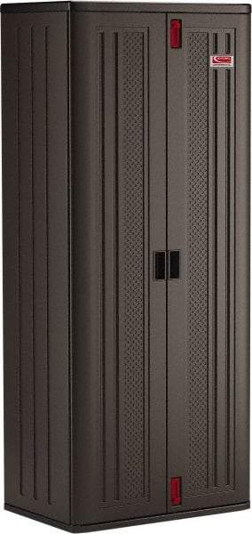 Suncast - 4 Shelf Locking Storage Cabinet - Polypropylene, 30" Wide x 20-1/4" Deep x 72" High, Gray - Industrial Tool & Supply
