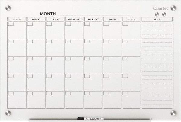 Quartet - 36" High x 48" Wide Magnetic Dry Erase Calendar - Glass, Includes Dry-Erase Marker, Magnet & Mounting Kit - Industrial Tool & Supply
