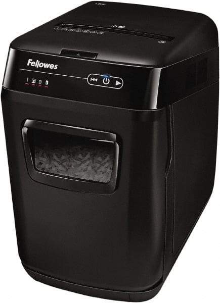 FELLOWES - 5/32 x 1-1/2" Strip, 130 Sheet Automatic, 8 Sheet Manual Sheet Cross Cut Auto Feed Shredder - 20" Long x 13-5/8" Wide x 21-3/8" High, Level 3 Security, 85 Gal Wastebasket - Industrial Tool & Supply